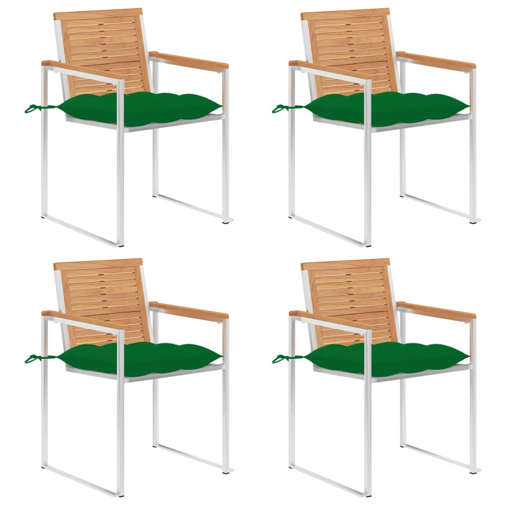 Chaises de jardin lot de 4 avec coussins bois de teck massif