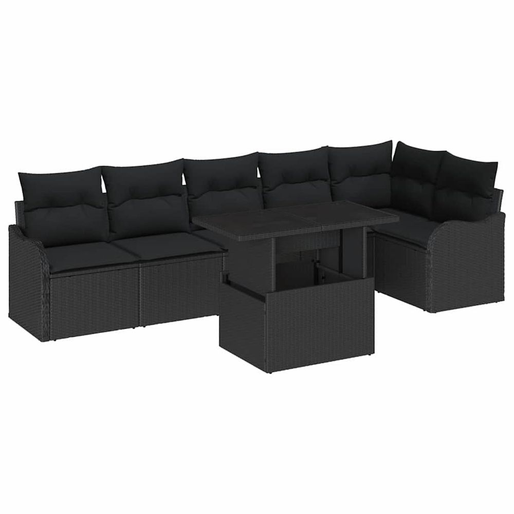 Ensemble de canapé de jardin 7 pc noir poly rattan