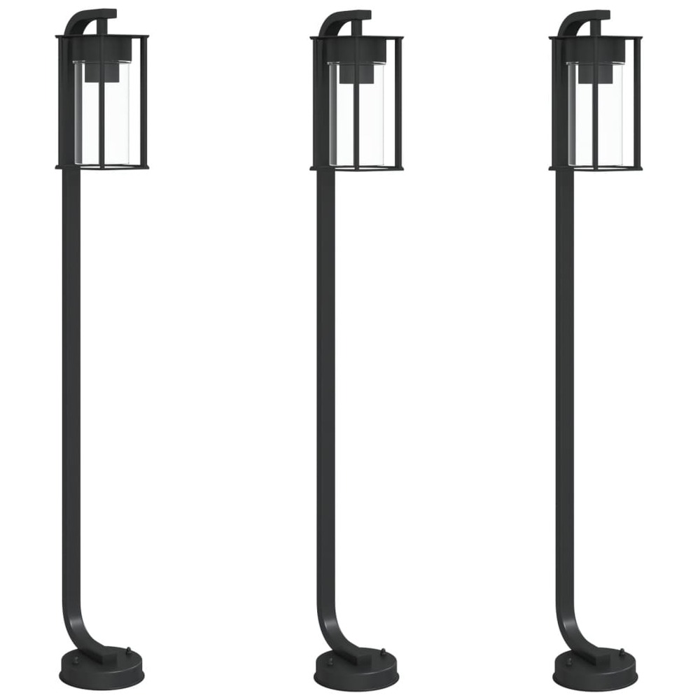 Lampadaires d'extérieur 3 pcs 100 cm acier inoxydable noir