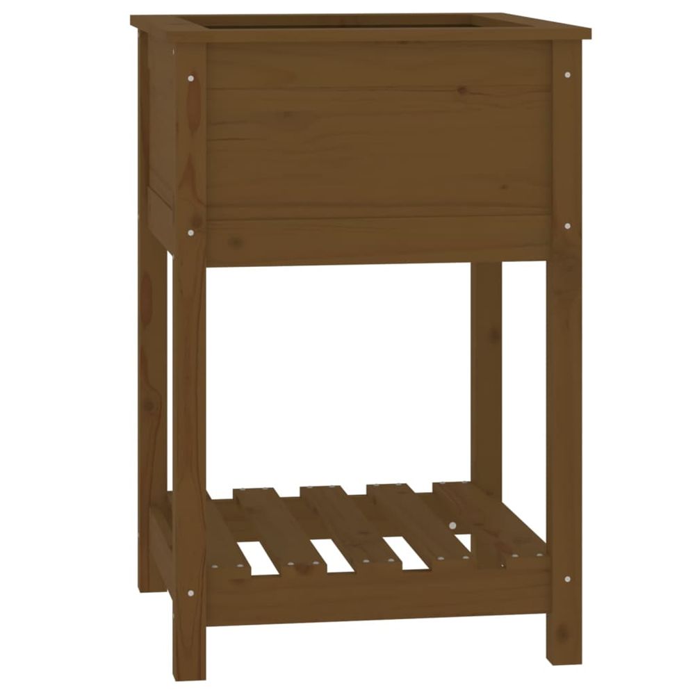 Jardinière d'extérieur avec étagère marron miel 54x54x81 cm bois de pin