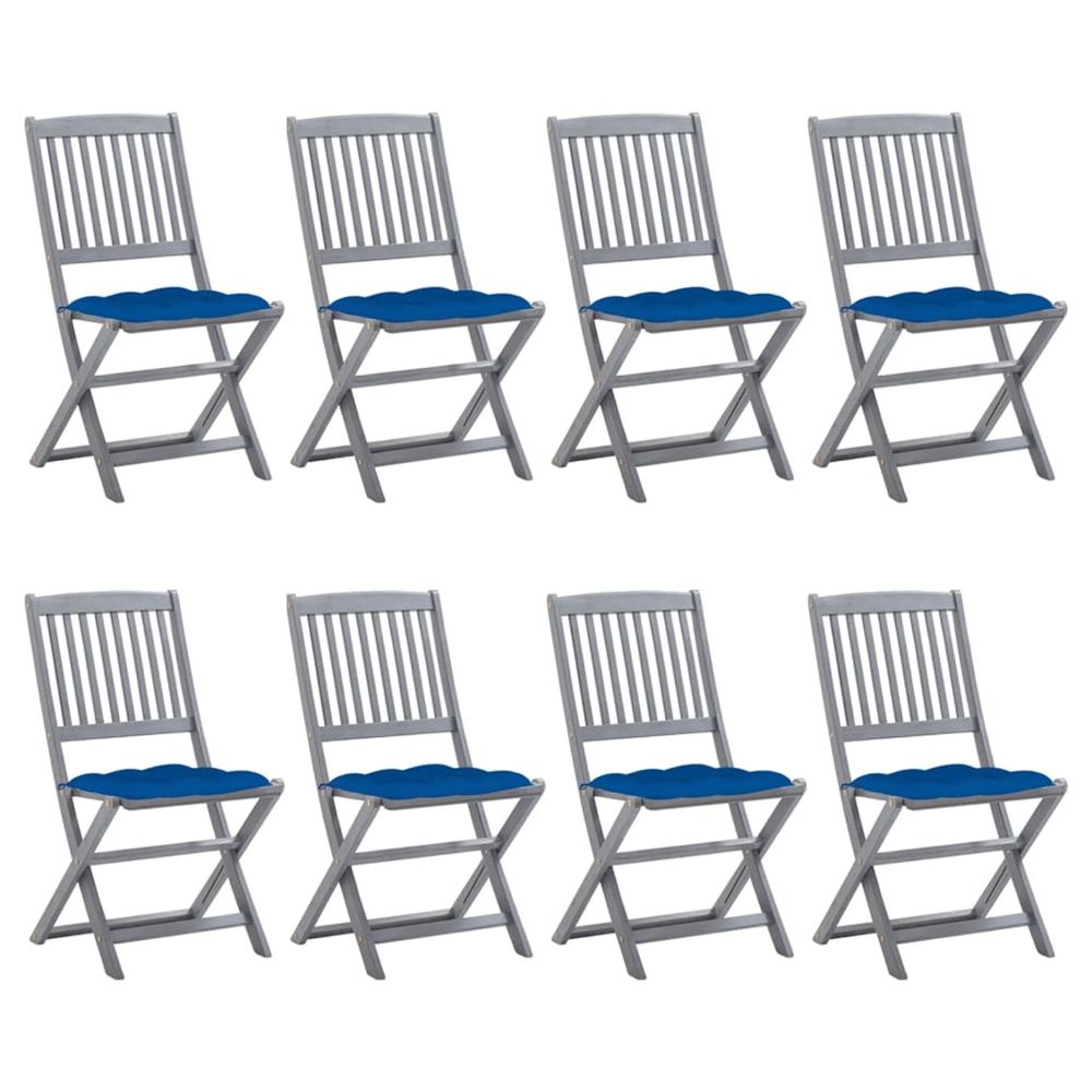 Chaises pliantes 8 pièces avec coussins en bois d'acacia massif
