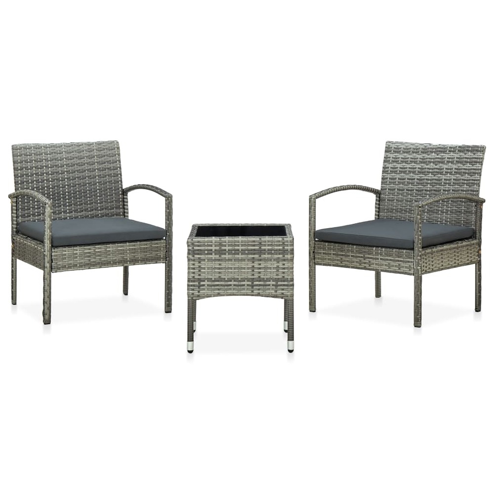 Mobilier de bistro 3 pcs avec coussins résine tressée gris