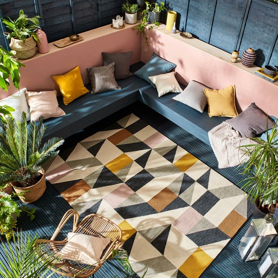 Tapis extérieur 160x230 tissé kilim orange et rose nuevo