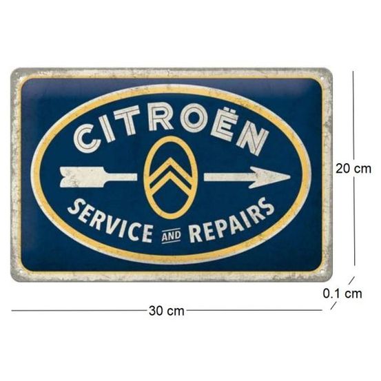 Plaque décorative en métal en relief 30 x 20 cm citroën - service