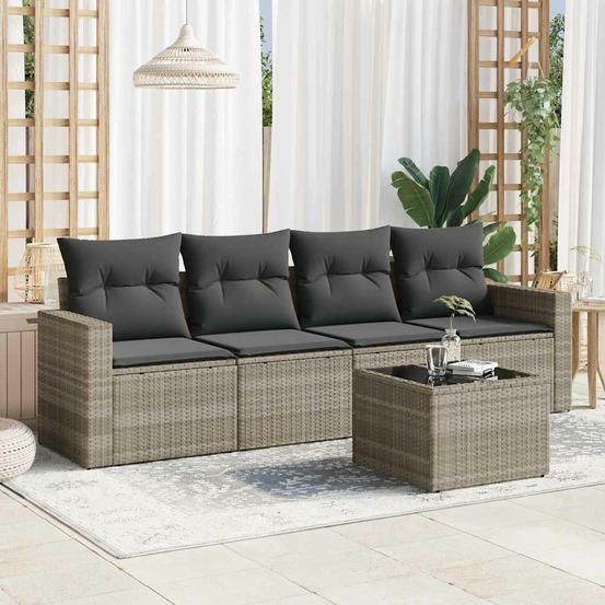 Salon de jardin 5 pcs avec coussins gris clair résine tressée