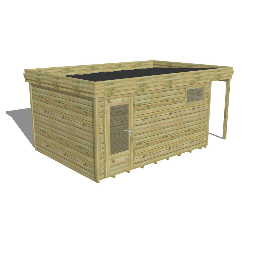 Abri de jardin bois pin traité autoclave 27mm - 5,34x3,44m / 18m2 - bac acier - plancher bois