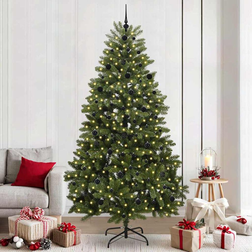 Sapin de noël artificiel 240 cm prêt à l'emploi, kit tout-en-un avec lumières et ornements