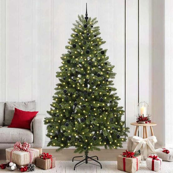Sapin de noël artificiel 240 cm prêt à l'emploi, kit tout-en-un avec lumières et ornements