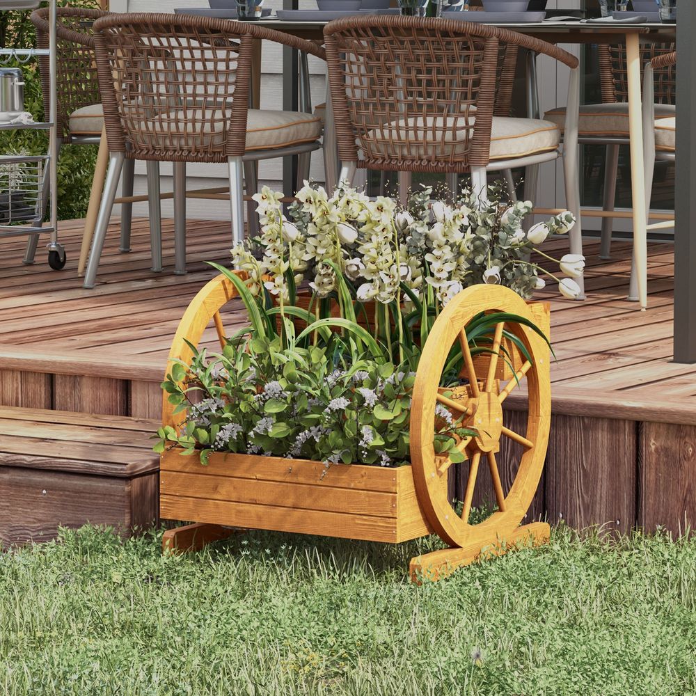 Bac à fleurs bois sapin terrasse extérieur 3 niveaux charrette 61x62x57cm teck