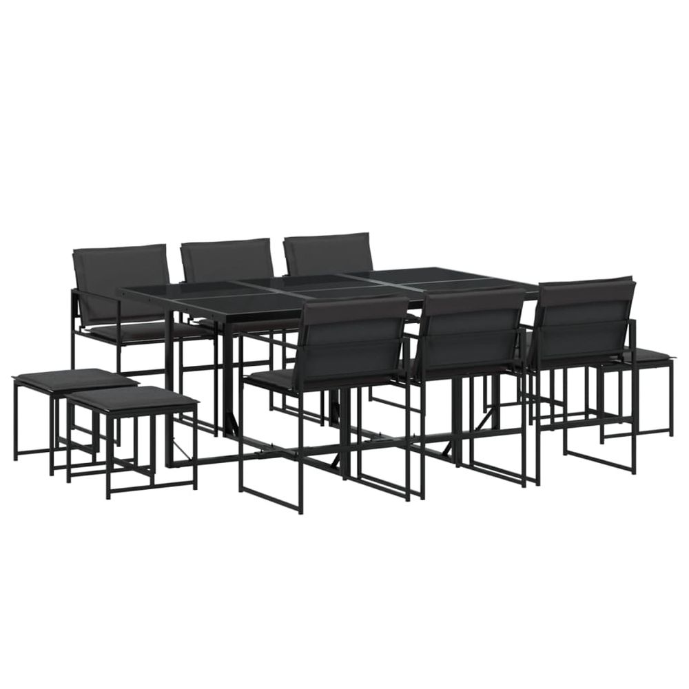 Ensemble à manger de jardin avec coussins 11 pcs noir textilène