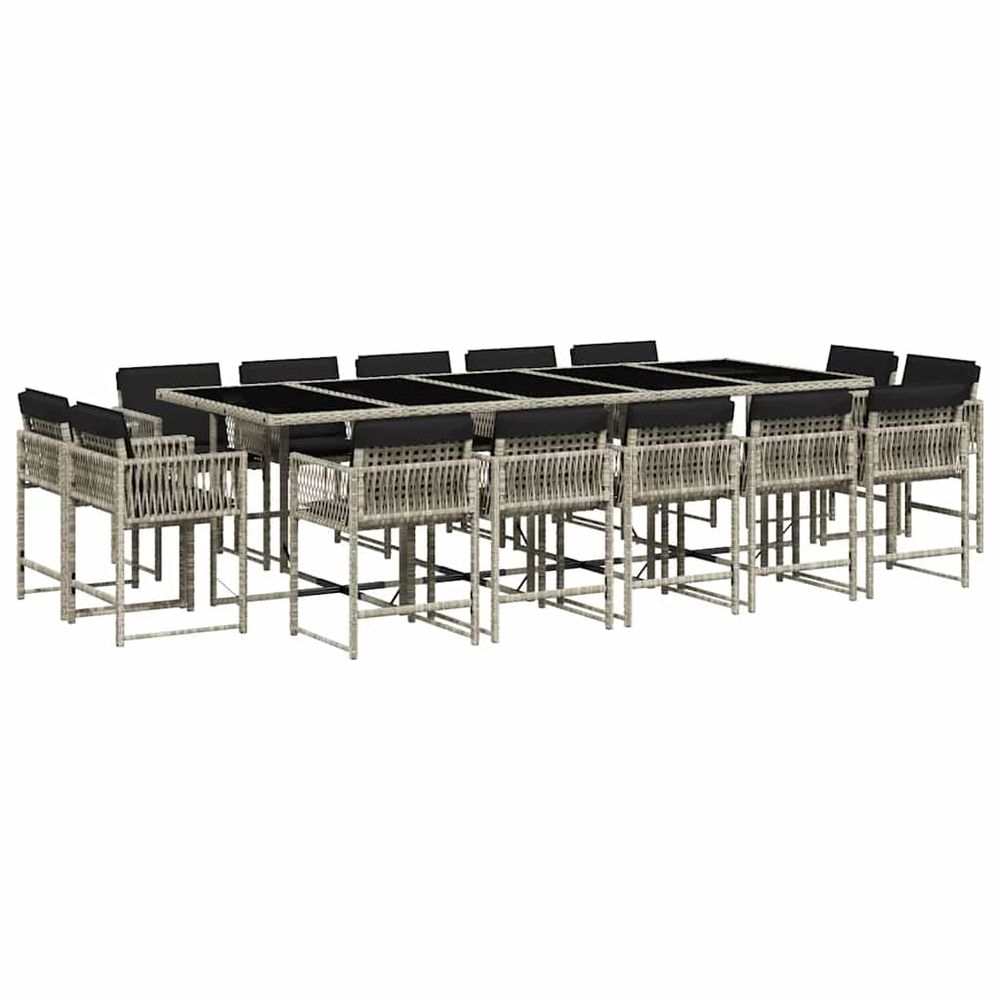 Ensemble à manger de jardin et coussins 15 pcs gris clair rotin