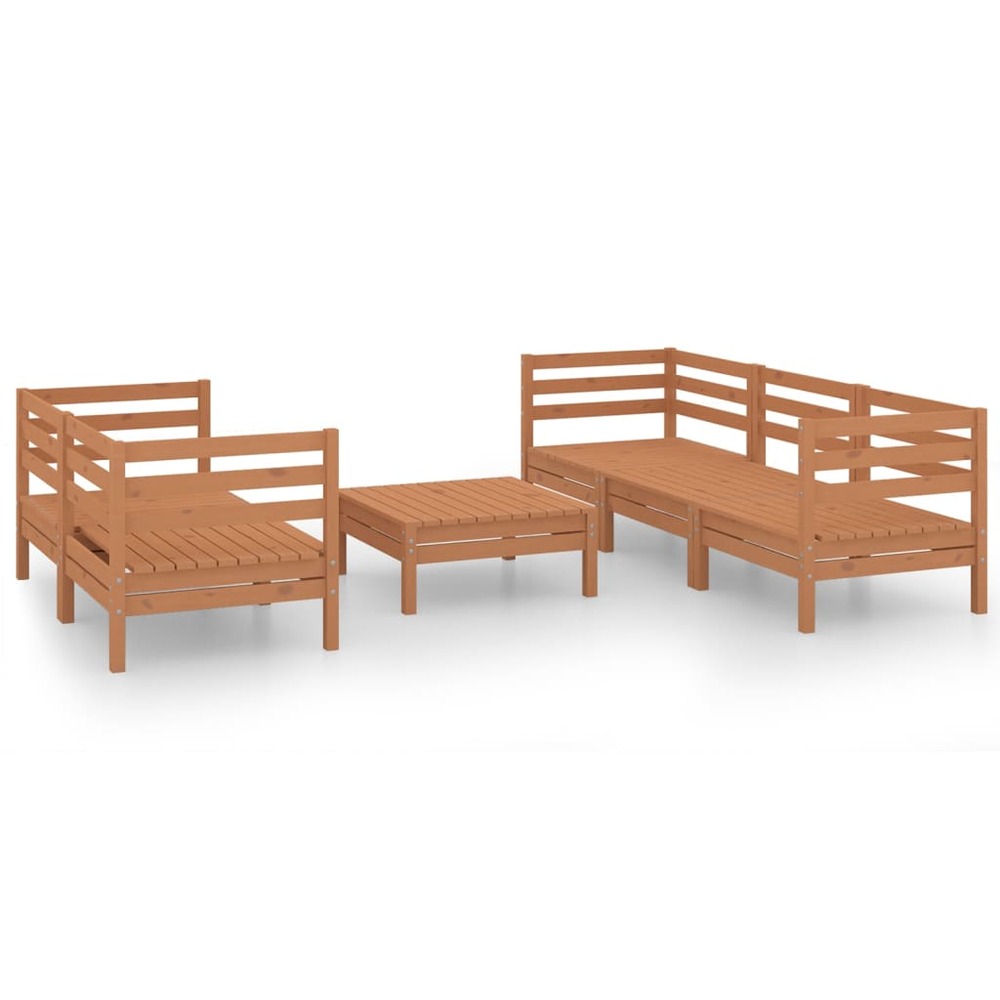 Salon de jardin meuble d'extérieur ensemble de mobilier 6 pièces marron miel bois de pin massif