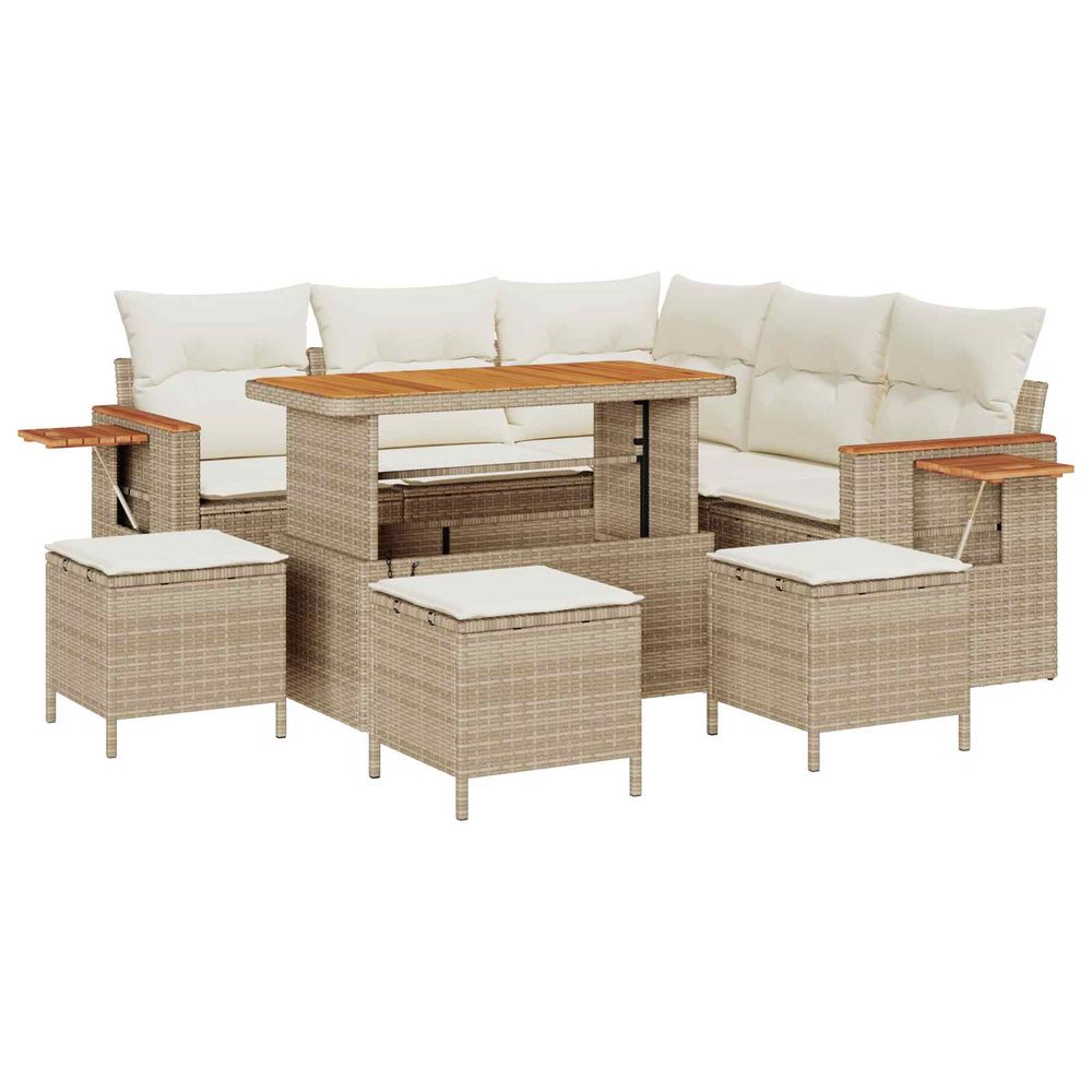 Ensemble de canapé de jardin 9 pc beige polyrotin