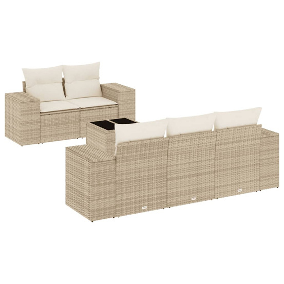 Salon de jardin avec coussins 6 pcs beige résine tressée