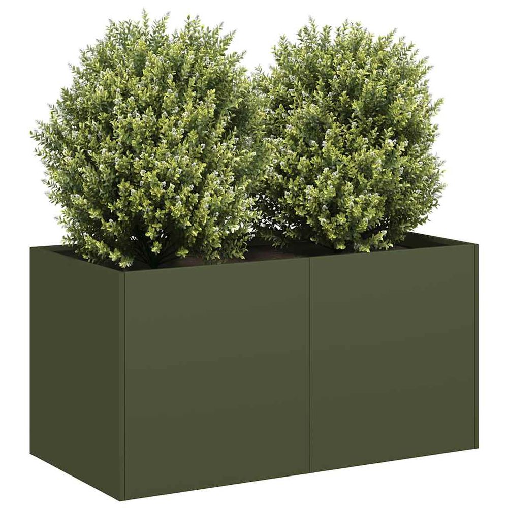 Jardinière rectangulaire acier pour balcon terrasse vert olive 80x40x40 cm