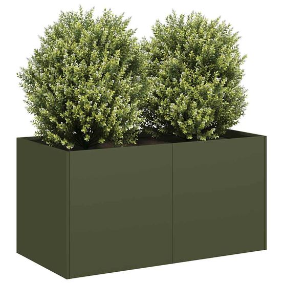 Jardinière rectangulaire acier pour balcon terrasse vert olive 80x40x40 cm