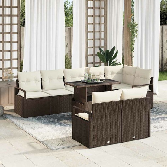 Ensemble de canapé de jardin 9 pcs marron poly rotin