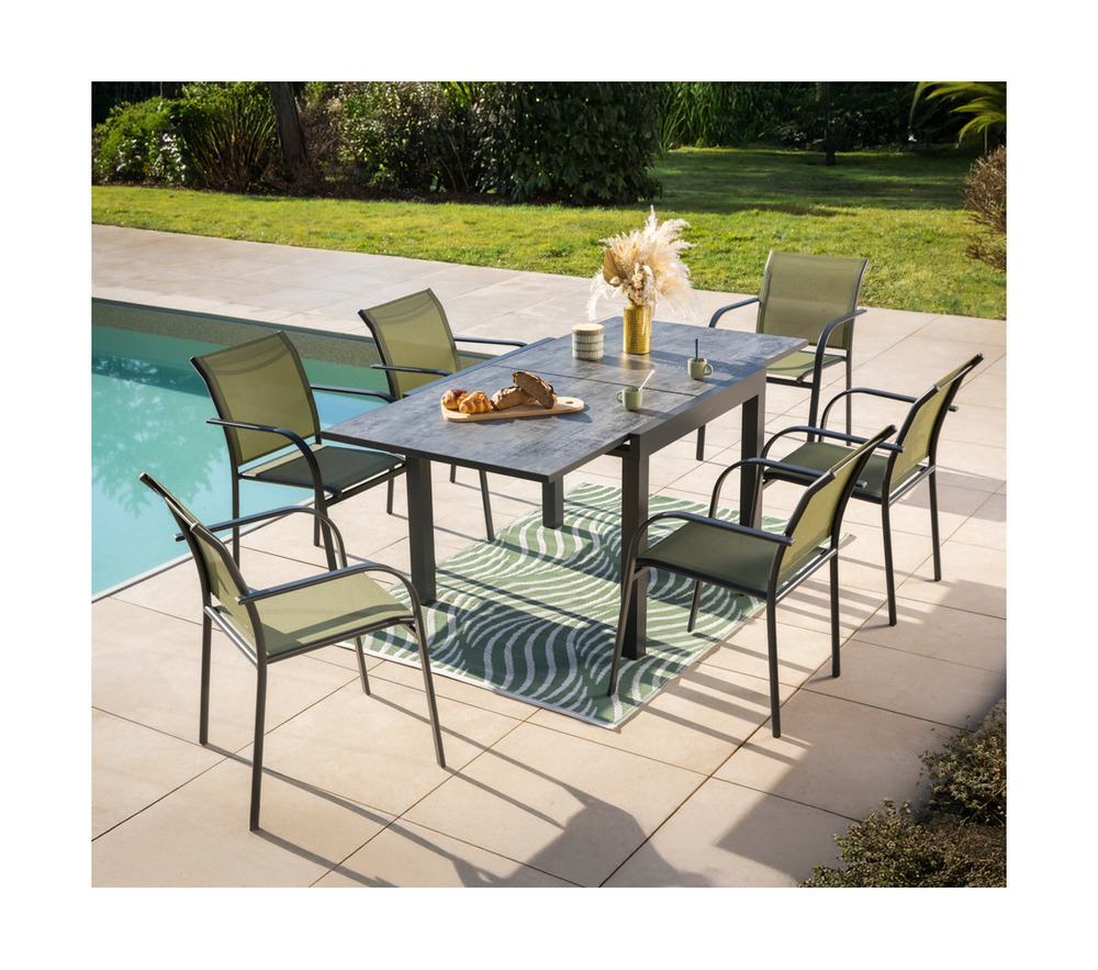 Ensemble table et chaises de jardin - 6 places - vert - honfleur beziers ardoise