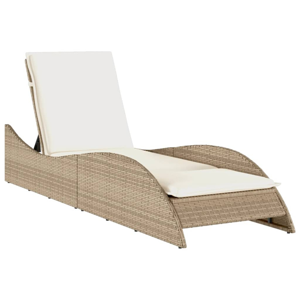 Chaise longue avec coussin beige 60x205x73 cm résine tressée bain de soleil