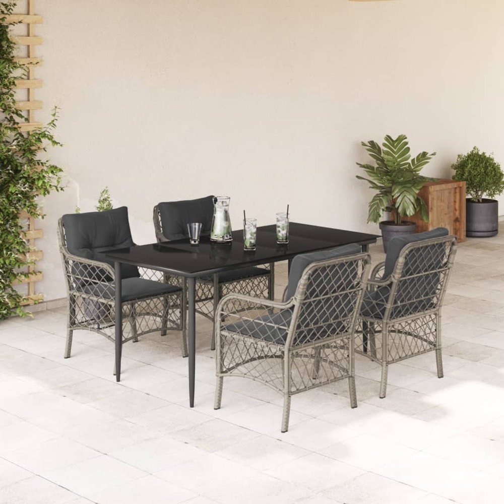 Ensemble à manger de jardin et coussins 5 pcs gris clair rotin