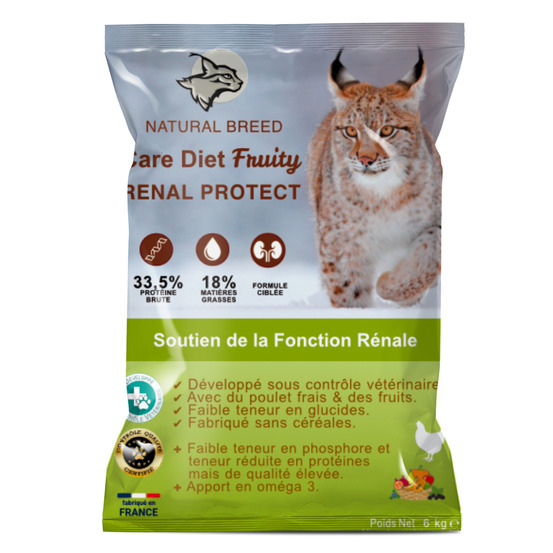 Croquettes pour chat adulte poulet - soutien de la fonction rénale - sans céréales - care diet fruity renal protect - 6 kg