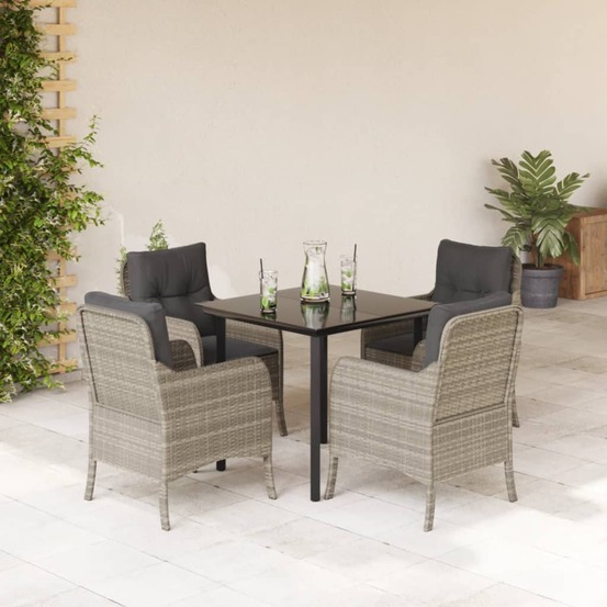 Ensemble à manger de jardin et coussins 5 pcs gris clair rotin
