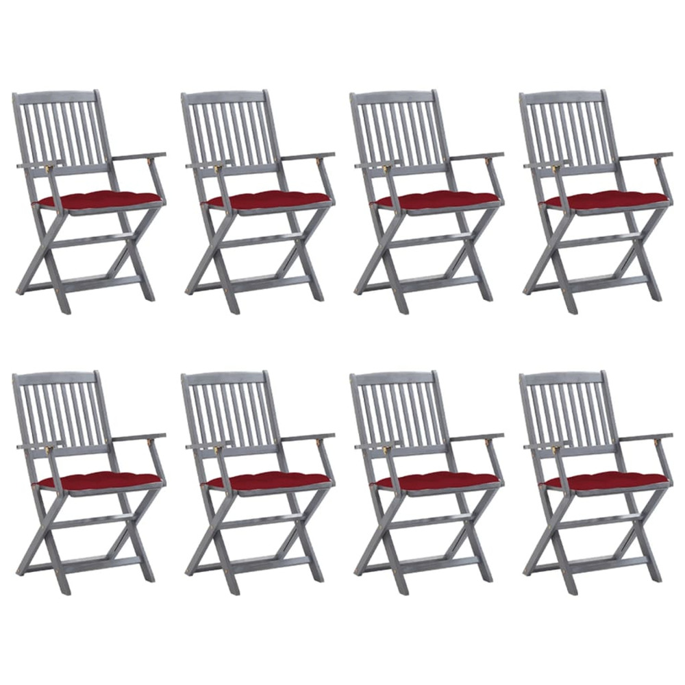 Chaises pliables d'extérieur lot de 8 et coussins bois d'acacia