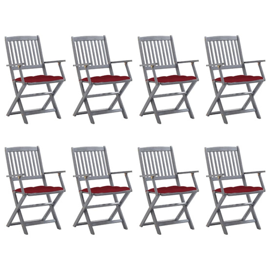 Chaises pliables d'extérieur lot de 8 et coussins bois d'acacia