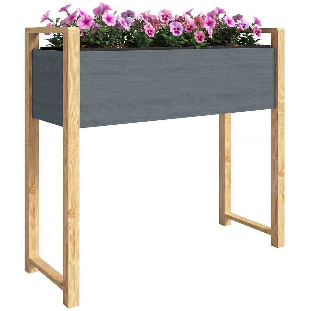 Carré potager surélevé bois massif balcon drainage efficace 98x37x90cm gris