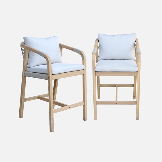 Lot de 2 fauteuils de jardin bois d'acacia et corde zahara naturel et beige 68 x 58 x 95 cm