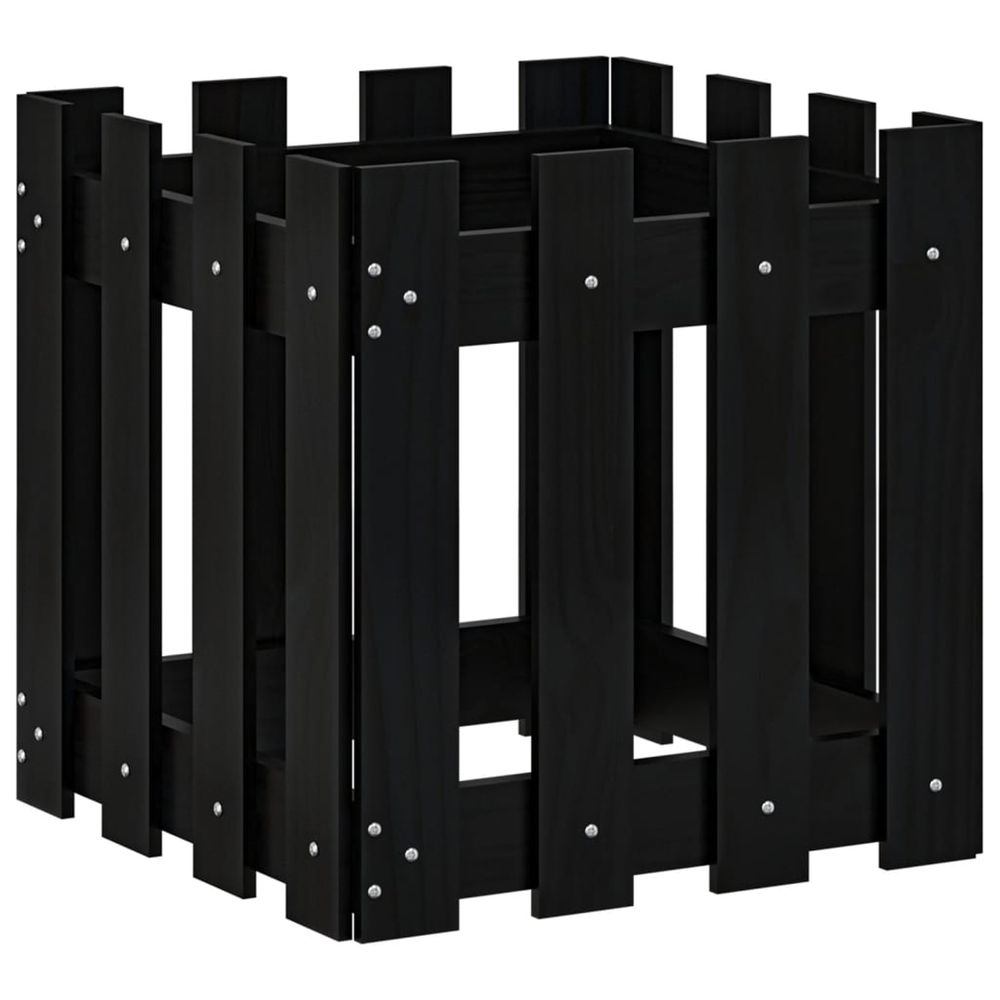 Jardinière d'extérieur avec design de clôture noir 40x40x40 cm pin massif