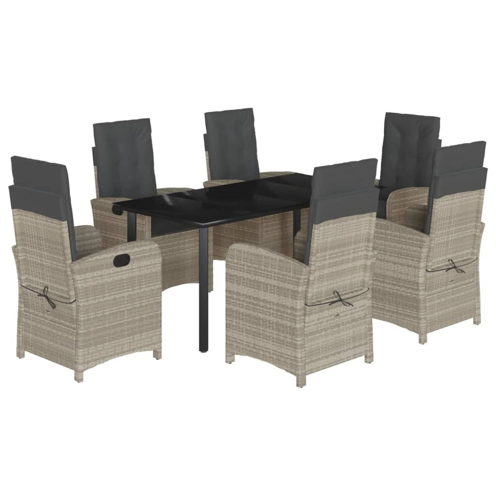 Ensemble à manger de jardin et coussins 7 pcs gris clair rotin