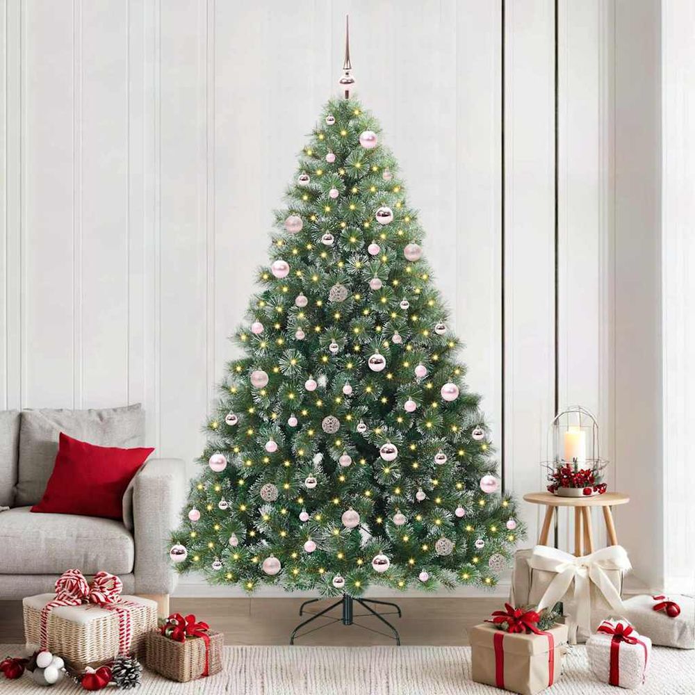 Kit complet sapin de noël artificiel vert 210 cm avec 300 led et 120 boules