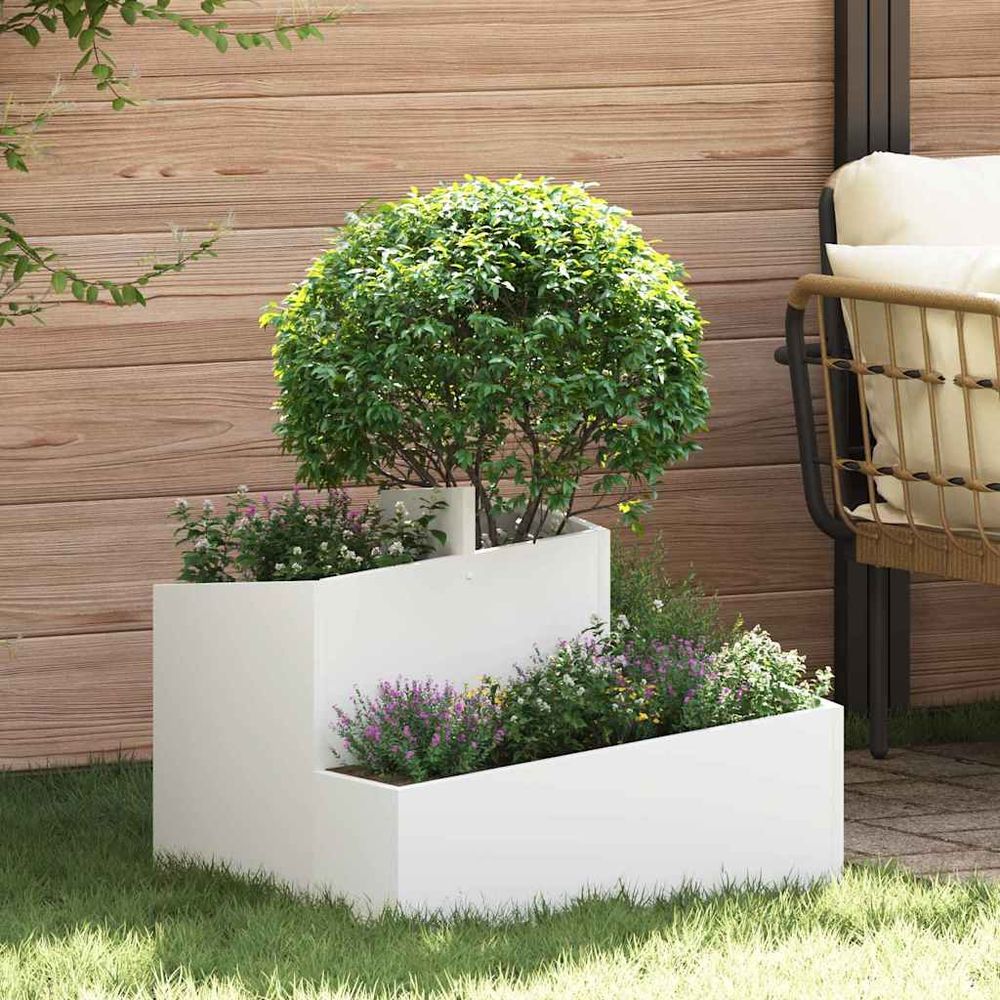 Jardinière carrée en acier pour jardin et terrasse blanc 60x60 cm