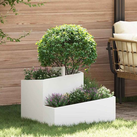 Jardinière carrée en acier pour jardin et terrasse blanc 60x60 cm