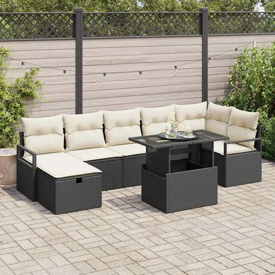 Ensemble de canapé de jardin avec coussin 8 pcs noir poly rotin