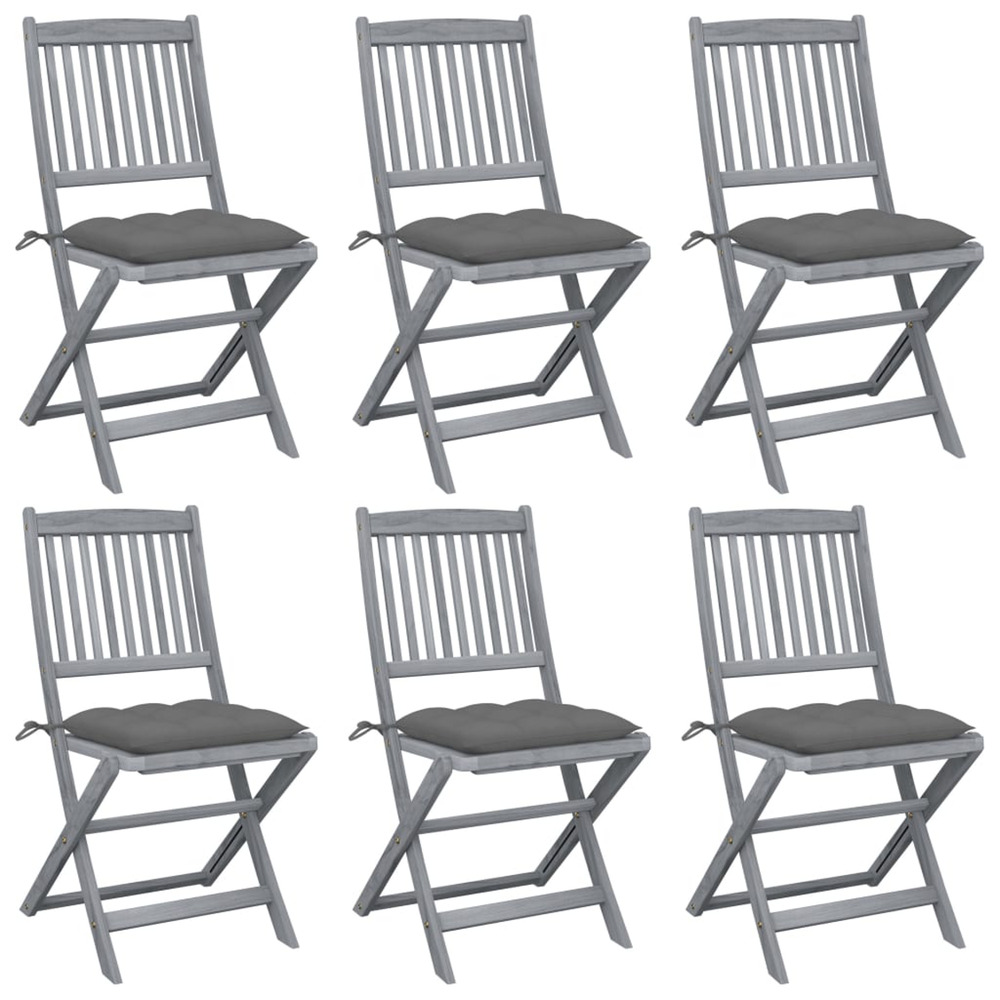 Chaises pliables d'extérieur lot de 6 et coussins bois d'acacia