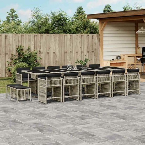 Ensemble à manger de jardin et coussins 17 pcs gris clair rotin