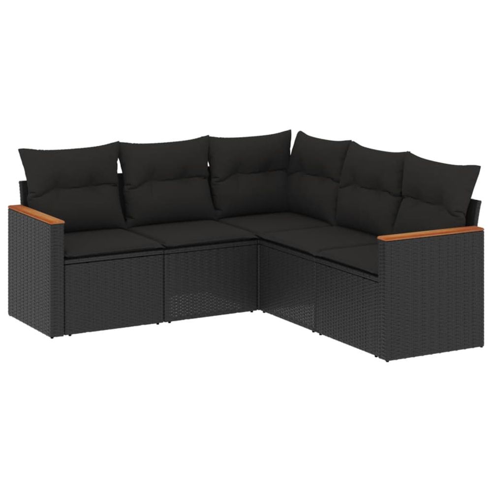 Salon de jardin 5 pcs avec coussins noir résine tressée