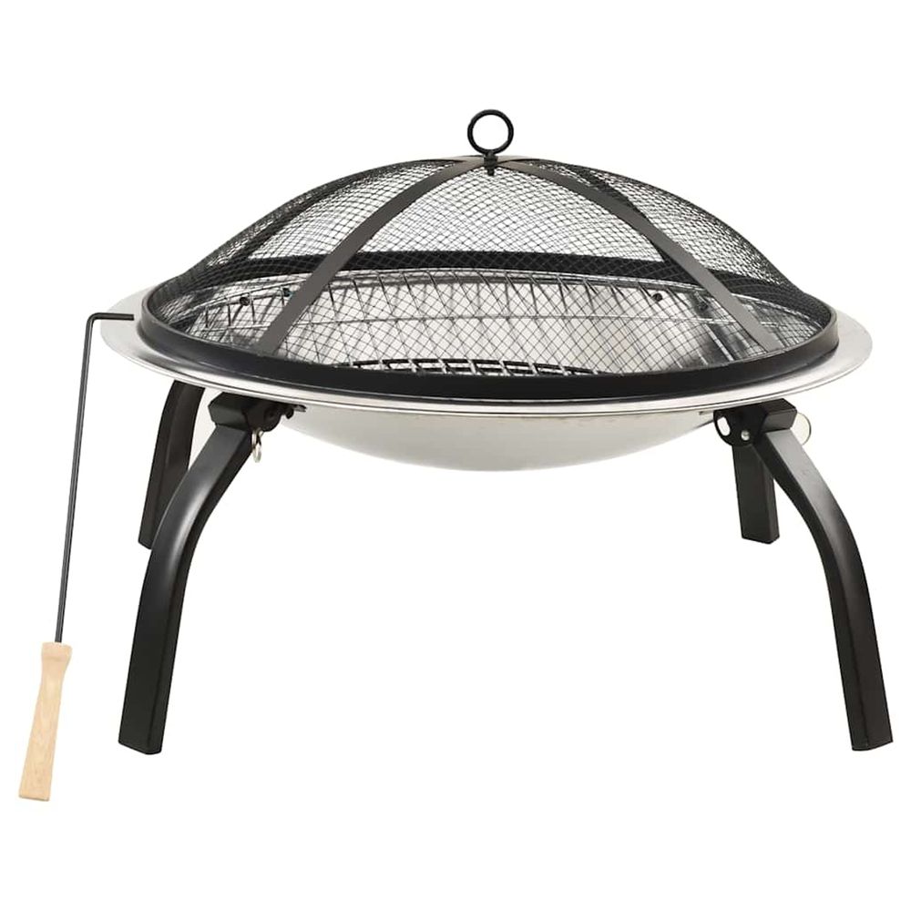 Foyer et barbecue avec tisonnier 2 en 1 56x56x49 cm inox