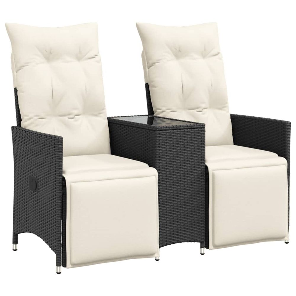 Canapé de jardin inclinable 2 places avec table noir poly rotin
