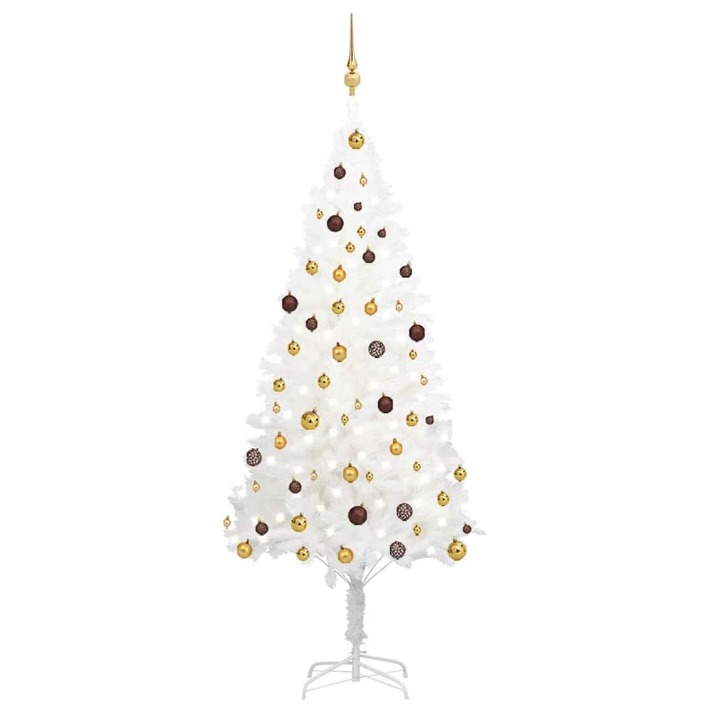 Arbre de noël artificiel pré-éclairé et boules blanc 210 cm