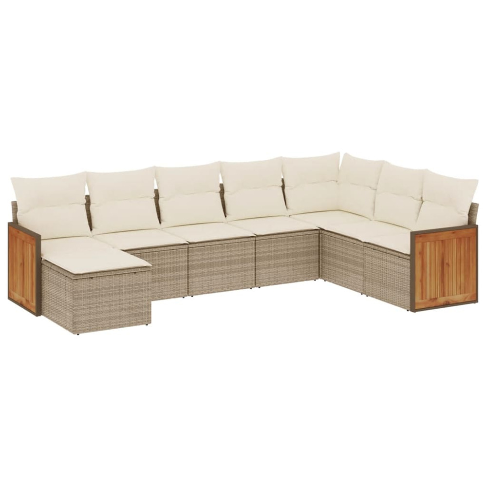 Salon de jardin avec coussins 8 pcs beige résine tressée