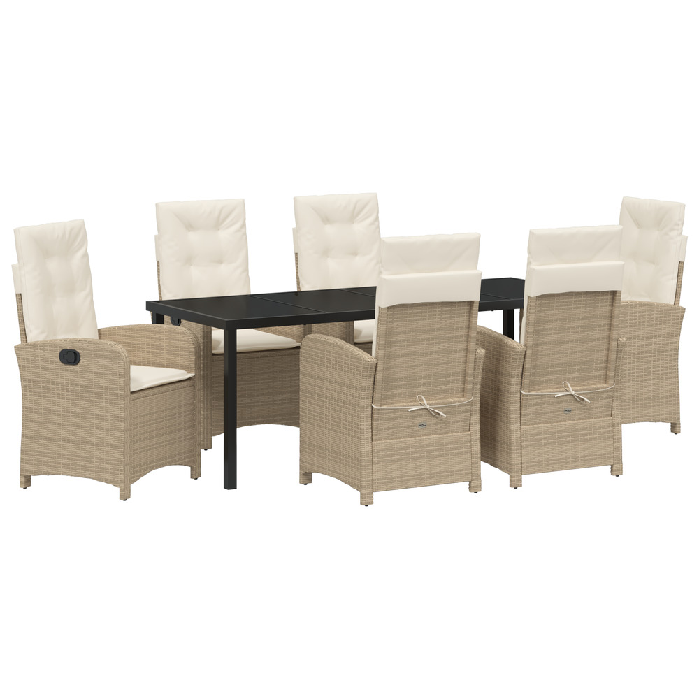 Ensemble de salle à manger de jardin de 7 pièces avec coussins en rattan poly beige
