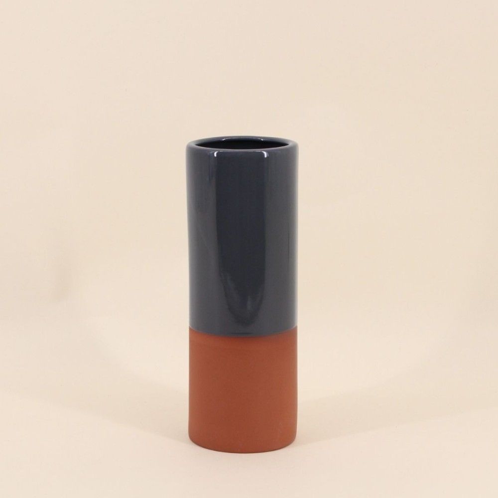 Vase tube en céramique bicolore, h25cm