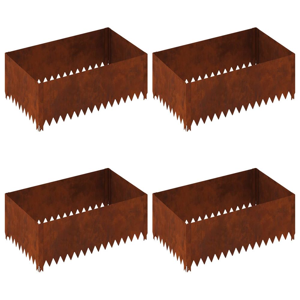 Bordure de pelouse 4 pc 100 x 60 x 35 cm acier rouillé