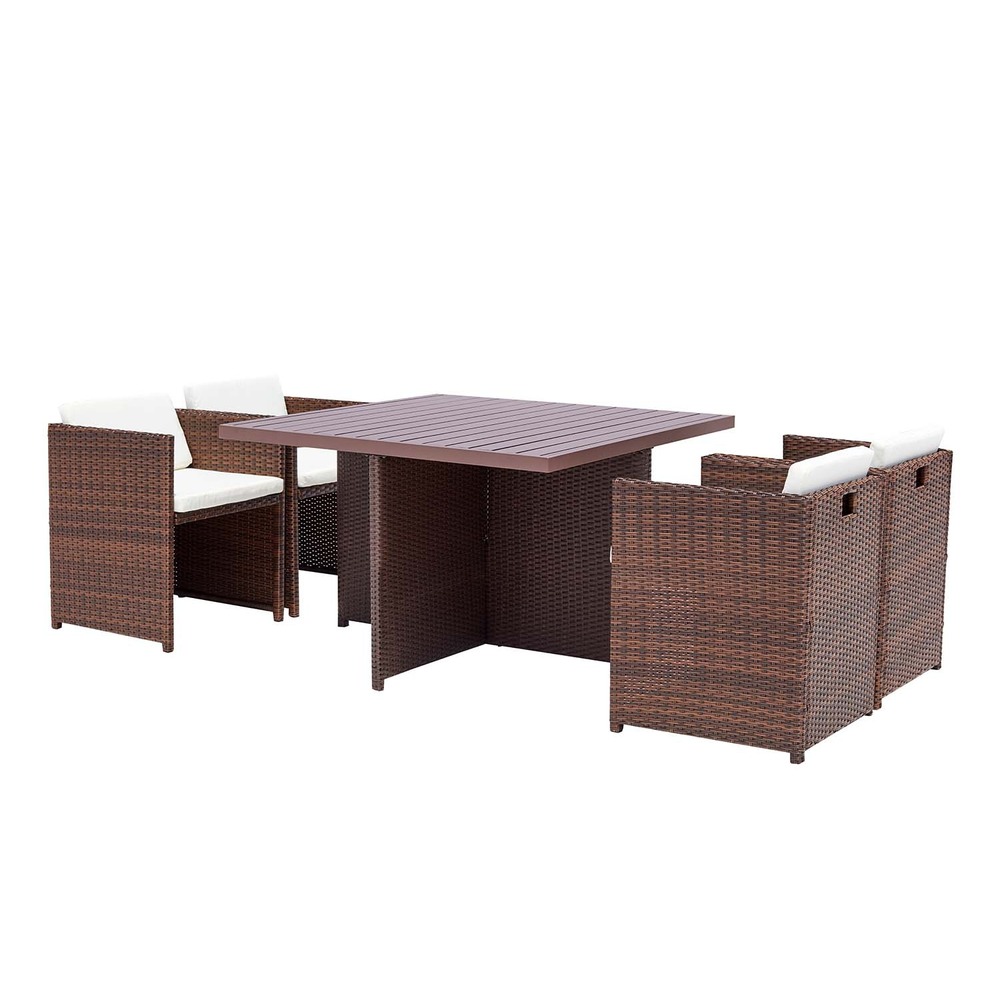 Table et chaise 4 places encastrables alu résine marron-blanc sunset