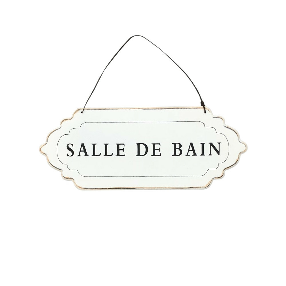 Plaque de porte décorative vintage salle de bain fer blanc 25x11cm