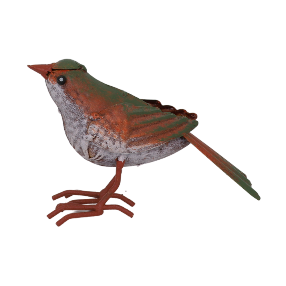 ° oiseau métal gris et vert 16 x 4.5 x 10 cm