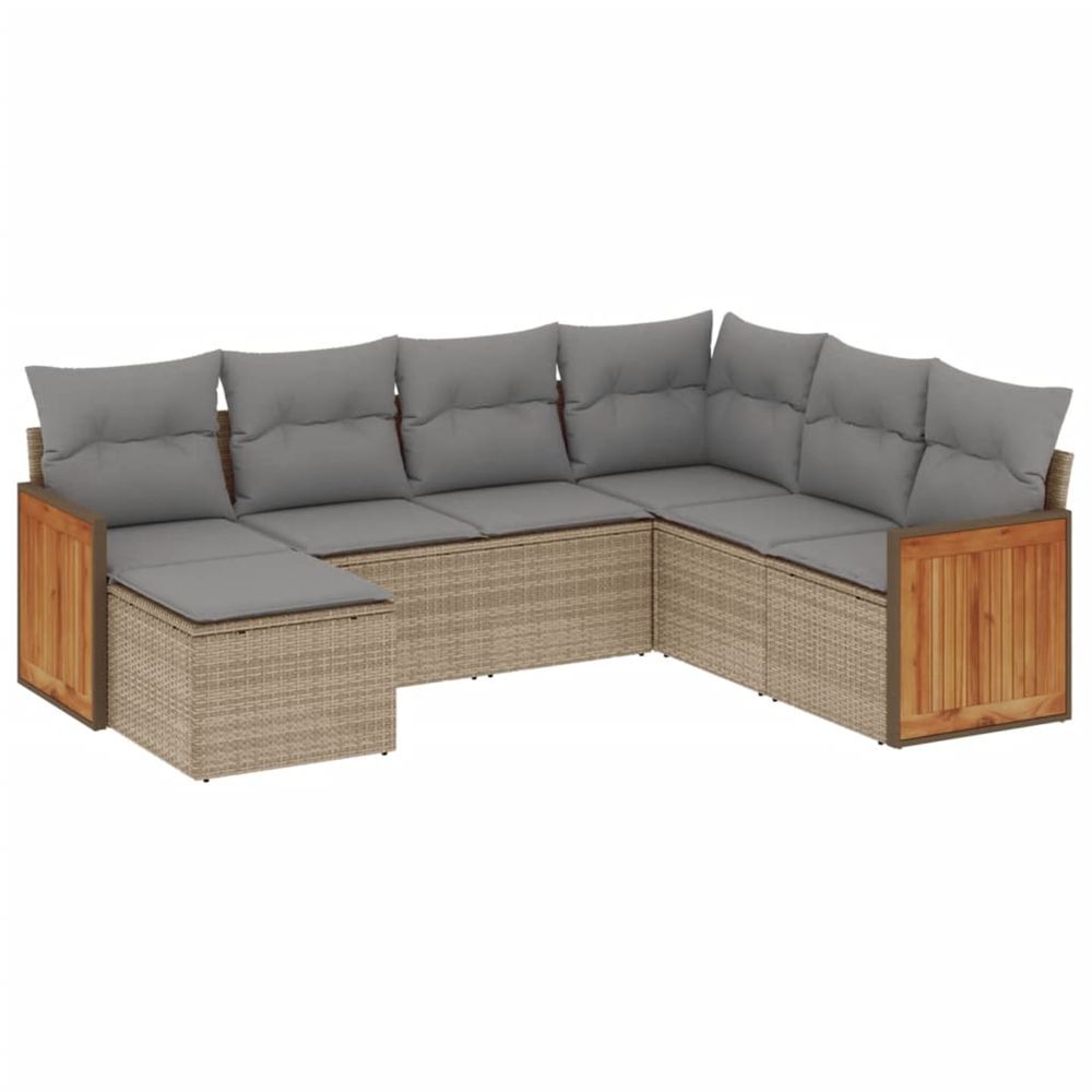 Salon de jardin avec coussins 7 pcs beige résine tressée